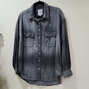 Aerie Charcoal Button-Down Shirt Oversize